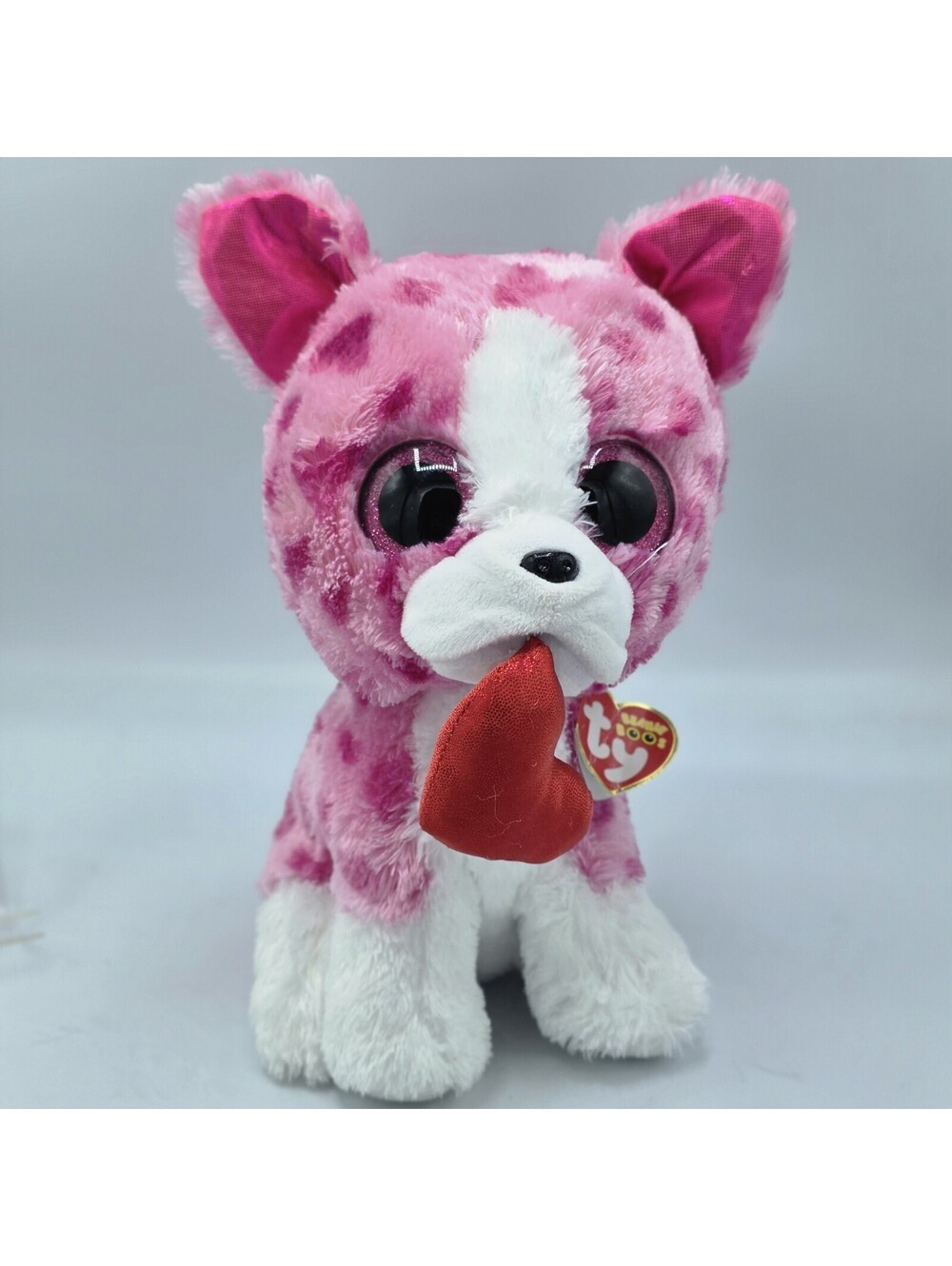 Ty Beanie Boos Romeo Pink Dog w/ Glitter Eyes Medium 10" Size Valentine's Day.